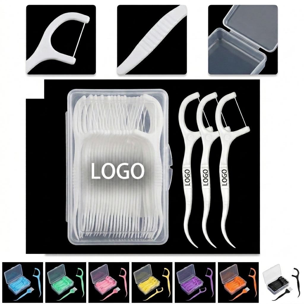 50 PCS Hygienic Travel Dental Floss Sticks with Portable Case