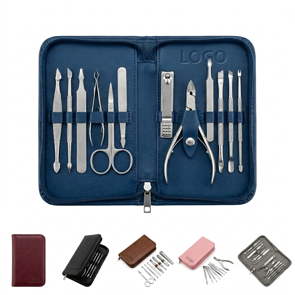 Complete 12-Piece Portable Nail Clipper and Grooming Set in Elegant Stainless Steel