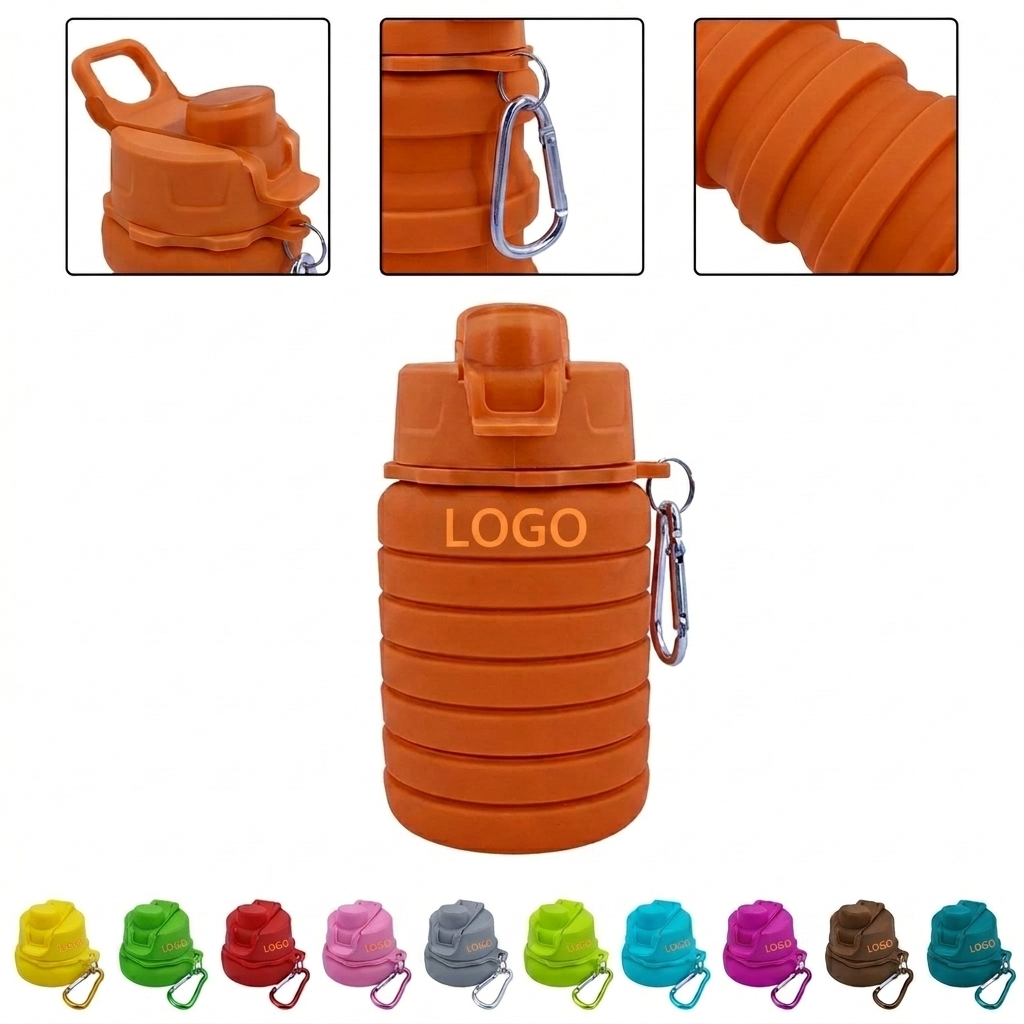 BPA-Free Silicone Collapsible Water Bottle 500ml Portable for Hiking Office Camping