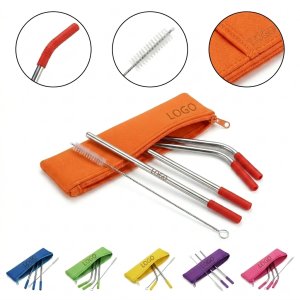 Reusable Stainless Steel Straws with Removable Silicone Tips & Cleaning Brush
