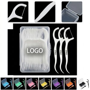 50 PCS Hygienic Travel Dental Floss Sticks with Portable Case